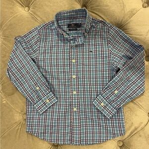 Vineyard Vines Blue and Pink Checkered Shirt Boys Size 6